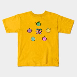 colorful rainbow junimos and a stardrops Kids T-Shirt